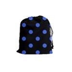 Polka Dots - Royal Blue on Black Drawstring Pouch (M)