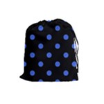 Polka Dots - Royal Blue on Black Drawstring Pouch (L)
