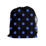 Polka Dots - Royal Blue on Black Drawstring Pouch (XL)