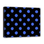 Polka Dots - Royal Blue on Black Canvas 14  x 11  (Stretched)