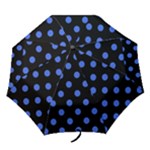 Polka Dots - Royal Blue on Black Folding Umbrella