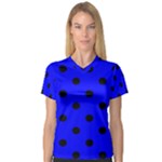 Polka Dots - Black on Blue Women s V-Neck Sport Mesh Tee