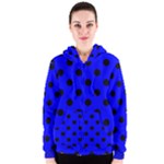 Polka Dots - Black on Blue Women s Zipper Hoodie