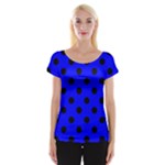 Polka Dots - Black on Blue Women s Cap Sleeve Top