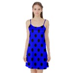 Polka Dots - Black on Blue Satin Night Slip