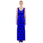 Polka Dots - Black on Blue Maxi Thigh Split Dress