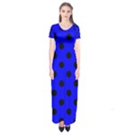 Polka Dots - Black on Blue Short Sleeve Maxi Dress