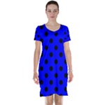 Polka Dots - Black on Blue Short Sleeve Nightdress