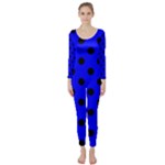 Polka Dots - Black on Blue Long Sleeve Catsuit