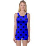Polka Dots - Black on Blue One Piece Boyleg Swimsuit