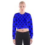 Polka Dots - Black on Blue Women s Cropped Sweatshirt