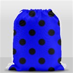 Polka Dots - Black on Blue Drawstring Bag (Small)