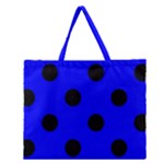 Polka Dots - Black on Blue Zipper Large Tote Bag