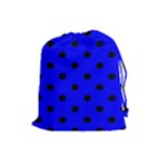 Polka Dots - Black on Blue Drawstring Pouch (L)