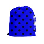 Polka Dots - Black on Blue Drawstring Pouch (XL)