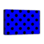 Polka Dots - Black on Blue Deluxe Canvas 18  x 12  (Stretched)