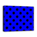 Polka Dots - Black on Blue Deluxe Canvas 20  x 16  (Stretched)
