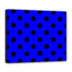 Polka Dots - Black on Blue Deluxe Canvas 24  x 20  (Stretched)