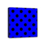 Polka Dots - Black on Blue Mini Canvas 4  x 4  (Stretched)