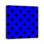 Polka Dots - Black on Blue Mini Canvas 6  x 6  (Stretched)