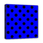 Polka Dots - Black on Blue Mini Canvas 8  x 8  (Stretched)
