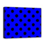 Polka Dots - Black on Blue Canvas 14  x 11  (Stretched)