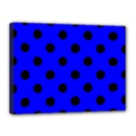 Polka Dots - Black on Blue Canvas 16  x 12  (Stretched)