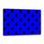 Polka Dots - Black on Blue Canvas 18  x 12  (Stretched)