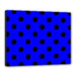 Polka Dots - Black on Blue Canvas 20  x 16  (Stretched)