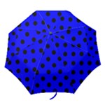 Polka Dots - Black on Blue Folding Umbrella
