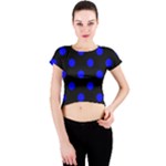 Polka Dots - Blue on Black Crew Neck Crop Top