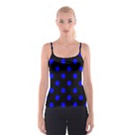 Polka Dots - Blue on Black Spaghetti Strap Top