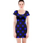 Polka Dots - Blue on Black Short Sleeve Bodycon Dress