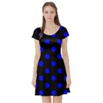 Polka Dots - Blue on Black Short Sleeve Skater Dress