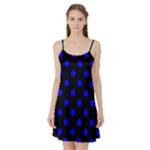 Polka Dots - Blue on Black Satin Night Slip