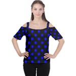 Polka Dots - Blue on Black Women s Cutout Shoulder Tee