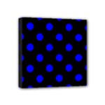Polka Dots - Blue on Black Mini Canvas 4  x 4  (Stretched)