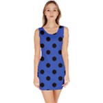 Polka Dots - Black on Cerulean Blue Bodycon Dress