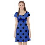 Polka Dots - Black on Cerulean Blue Short Sleeve Skater Dress