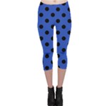 Polka Dots - Black on Cerulean Blue Capri Leggings