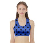 Polka Dots - Black on Cerulean Blue Women s Sports Bra with Border
