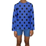 Polka Dots - Black on Cerulean Blue Kid s Long Sleeve Swimwear