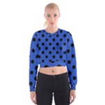 Polka Dots - Black on Cerulean Blue Women s Cropped Sweatshirt