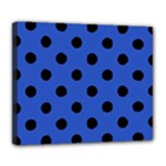Polka Dots - Black on Cerulean Blue Deluxe Canvas 24  x 20  (Stretched)