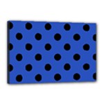 Polka Dots - Black on Cerulean Blue Canvas 18  x 12  (Stretched)