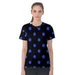 Polka Dots - Cerulean Blue on Black Women s Cotton Tee
