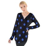Polka Dots - Cerulean Blue on Black Women s Tie Up Tee