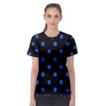 Polka Dots - Cerulean Blue on Black Women s Sport Mesh Tee