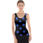 Polka Dots - Cerulean Blue on Black Tank Top