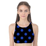 Polka Dots - Cerulean Blue on Black Tank Bikini Top